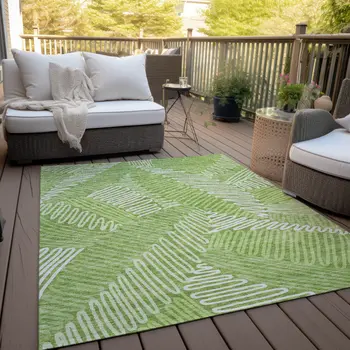 8' X 10' Lime Green And Ivory Floral Washable Indoor Outdoor Area Rug