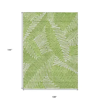 9' X 12' Lime Green And Ivory Floral Washable Indoor Outdoor Area Rug