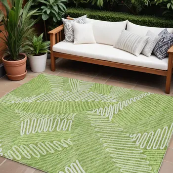 10' X 14' Lime Green And Ivory Floral Washable Indoor Outdoor Area Rug