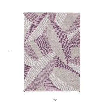 3' X 5' Lavender Purple And Ivory Floral Washable Indoor Outdoor Area Rug