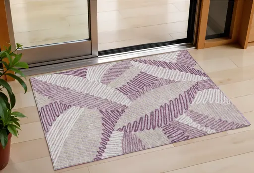 3' X 5' Lavender Purple And Ivory Floral Washable Indoor Outdoor Area Rug