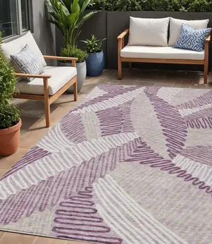 5' X 8' Lavender Purple And Ivory Floral Washable Indoor Outdoor Area Rug