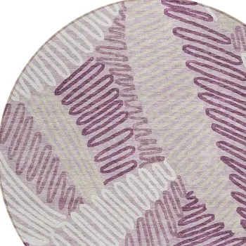 8' Lavender Purple And Ivory Round Floral Washable Indoor Outdoor Area Rug