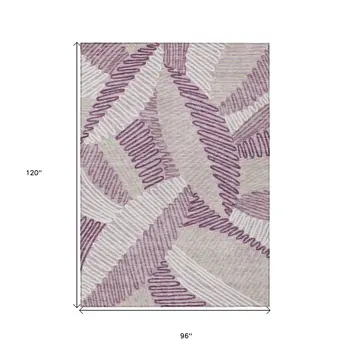8' X 10' Lavender Purple And Ivory Floral Washable Indoor Outdoor Area Rug