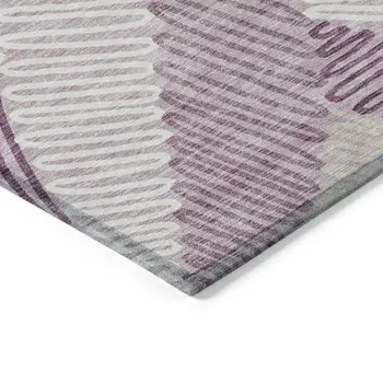 8' X 10' Lavender Purple And Ivory Floral Washable Indoor Outdoor Area Rug