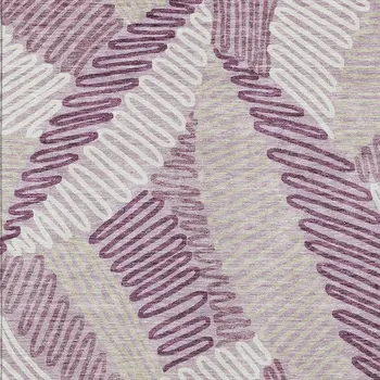 9' X 12' Lavender Purple And Ivory Floral Washable Indoor Outdoor Area Rug
