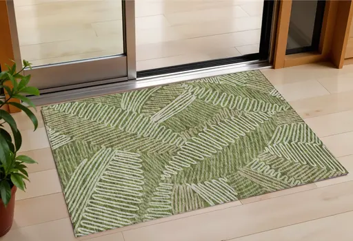 3' X 5' Olive Green Brown And Ivory Floral Washable Indoor Outdoor Area Rug