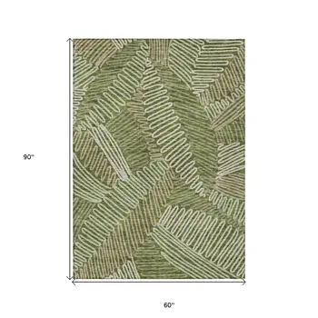 5' X 8' Olive Green Brown And Ivory Floral Washable Indoor Outdoor Area Rug