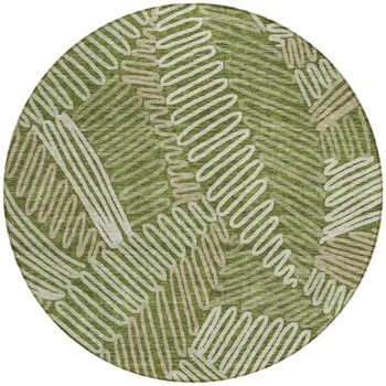 8' Olive Green Brown And Ivory Round Floral Washable Indoor Outdoor Area Rug