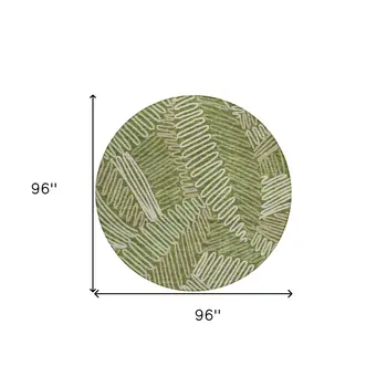 8' Olive Green Brown And Ivory Round Floral Washable Indoor Outdoor Area Rug
