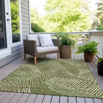 9' X 12' Olive Green Brown And Ivory Floral Washable Indoor Outdoor Area Rug