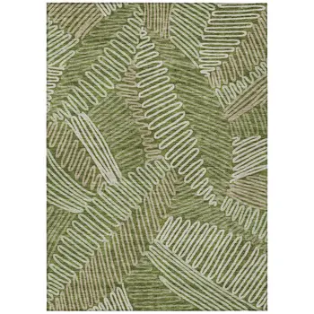 9' X 12' Olive Green Brown And Ivory Floral Washable Indoor Outdoor Area Rug