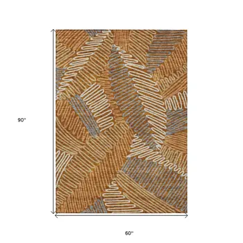 5' X 8' Orange Beige And Gray Floral Washable Indoor Outdoor Area Rug