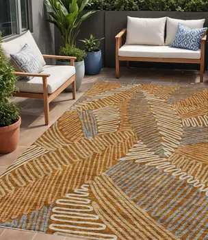 5' X 8' Orange Beige And Gray Floral Washable Indoor Outdoor Area Rug