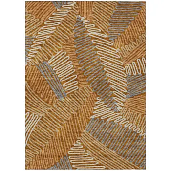 5' X 8' Orange Beige And Gray Floral Washable Indoor Outdoor Area Rug