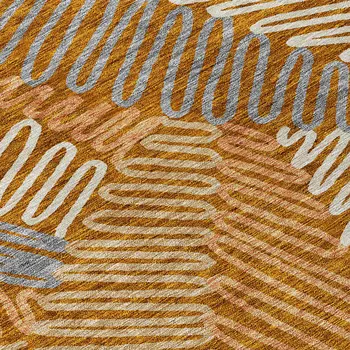 5' X 8' Orange Beige And Gray Floral Washable Indoor Outdoor Area Rug