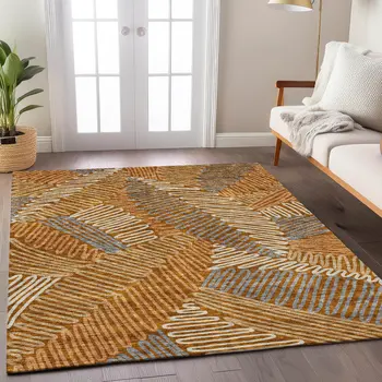 5' X 8' Orange Beige And Gray Floral Washable Indoor Outdoor Area Rug