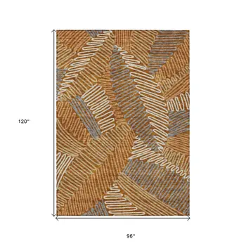 8' X 10' Orange Beige And Gray Floral Washable Indoor Outdoor Area Rug