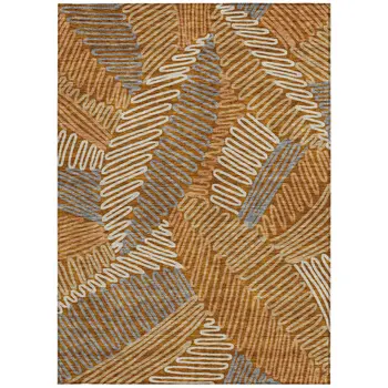 8' X 10' Orange Beige And Gray Floral Washable Indoor Outdoor Area Rug