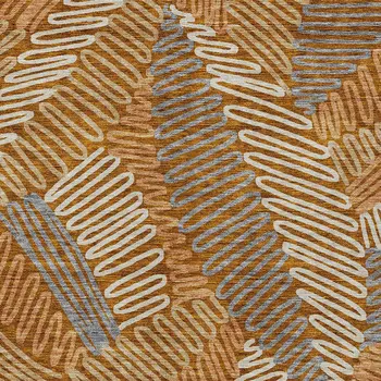 9' X 12' Orange Beige And Gray Floral Washable Indoor Outdoor Area Rug