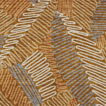 10' X 14' Orange Beige And Gray Floral Washable Indoor Outdoor Area Rug