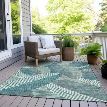 3' X 5' Teal Blue Gray And Ivory Floral Washable Indoor Outdoor Area Rug