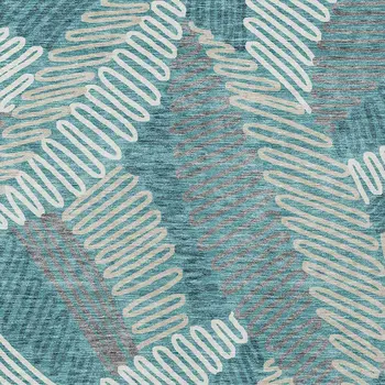 3' X 5' Teal Blue Gray And Ivory Floral Washable Indoor Outdoor Area Rug