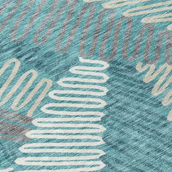 3' X 5' Teal Blue Gray And Ivory Floral Washable Indoor Outdoor Area Rug