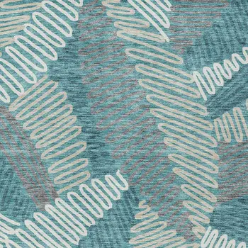 5' X 8' Teal Blue Gray And Ivory Floral Washable Indoor Outdoor Area Rug