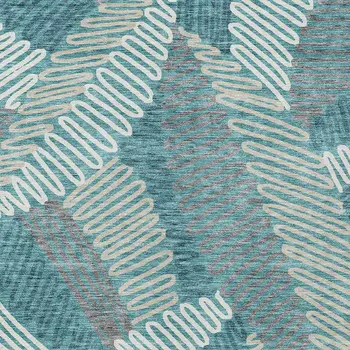 8' X 10' Teal Blue Gray And Ivory Floral Washable Indoor Outdoor Area Rug