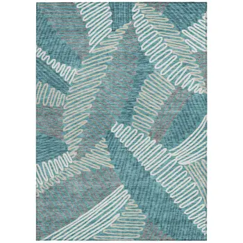 8' X 10' Teal Blue Gray And Ivory Floral Washable Indoor Outdoor Area Rug