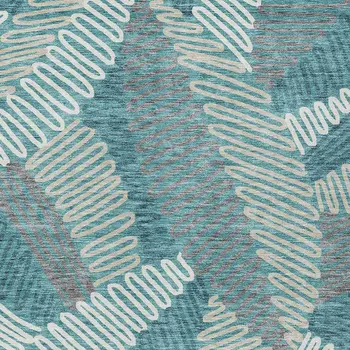 9' X 12' Teal Blue Gray And Ivory Floral Washable Indoor Outdoor Area Rug