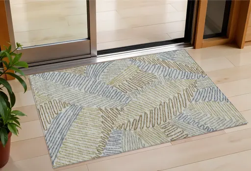 3' X 5' Taupe Gray And Beige Floral Washable Indoor Outdoor Area Rug