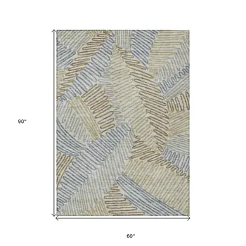 5' X 8' Taupe Gray And Beige Floral Washable Indoor Outdoor Area Rug