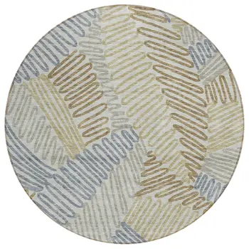 8' Taupe Gray And Beige Round Floral Washable Indoor Outdoor Area Rug
