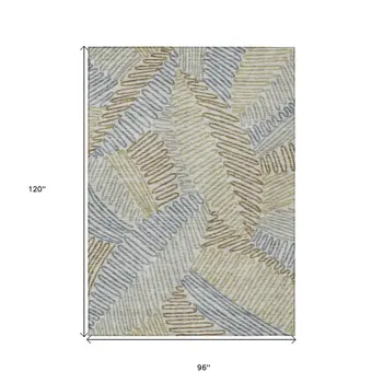 8' X 10' Taupe Gray And Beige Floral Washable Indoor Outdoor Area Rug