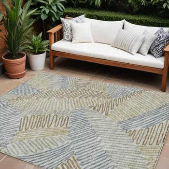 8' X 10' Taupe Gray And Beige Floral Washable Indoor Outdoor Area Rug