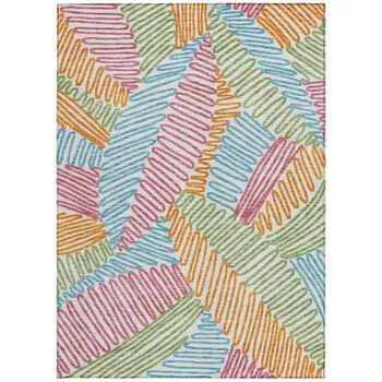 5' X 8' Blue Green And Pink Floral Washable Indoor Outdoor Area Rug