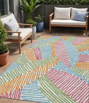 5' X 8' Blue Green And Pink Floral Washable Indoor Outdoor Area Rug