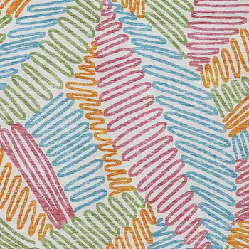 5' X 8' Blue Green And Pink Floral Washable Indoor Outdoor Area Rug