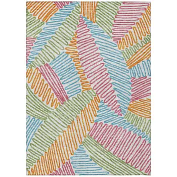 9' X 12' Blue Green And Pink Floral Washable Indoor Outdoor Area Rug