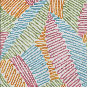 9' X 12' Blue Green And Pink Floral Washable Indoor Outdoor Area Rug