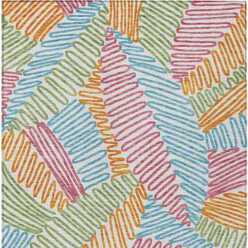 10' X 14' Blue Green And Pink Floral Washable Indoor Outdoor Area Rug