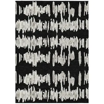 3' X 5' Black Ivory And Gray Striped Washable Indoor Outdoor Area Rug