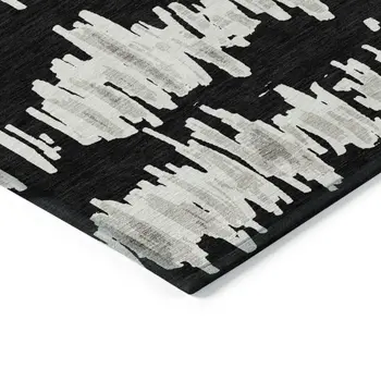 3' X 5' Black Ivory And Gray Striped Washable Indoor Outdoor Area Rug