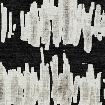 3' X 5' Black Ivory And Gray Striped Washable Indoor Outdoor Area Rug