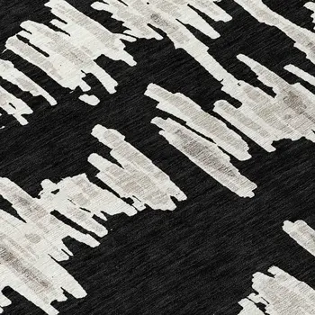 3' X 5' Black Ivory And Gray Striped Washable Indoor Outdoor Area Rug
