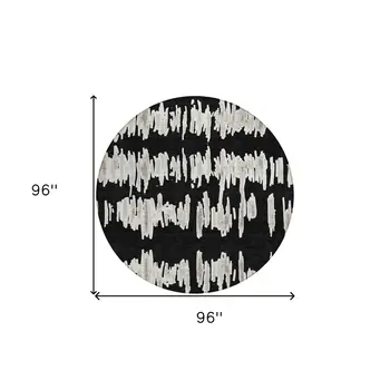 8' Black Ivory And Gray Round Striped Washable Indoor Outdoor Area Rug
