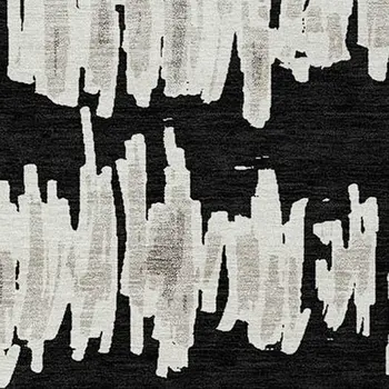 9' X 12' Black Ivory And Gray Striped Washable Indoor Outdoor Area Rug