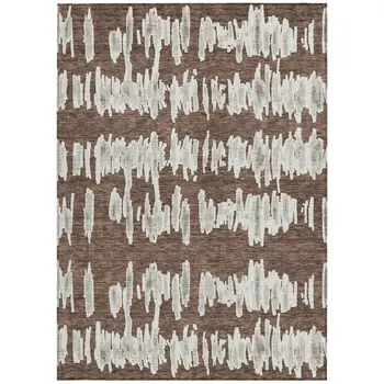 3' X 5' Brown Ivory And Gray Striped Washable Indoor Outdoor Area Rug